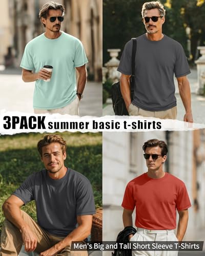 Image of Neer 3 Pack Big and Tall T-Shirts for Men L-7xl Tops | Large Casual Stretch Workout Tees, Short Sleeve Crewneck Oversized Shirts, Classic Summer Outfits, Comfy Basic Loose Clothes