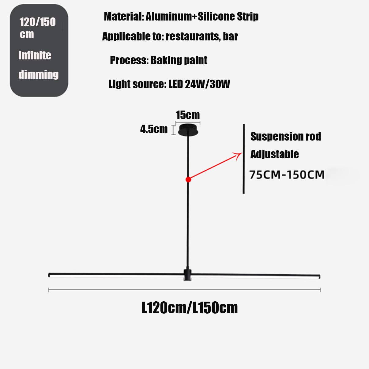 Lampada a sospensione a LED dimmerabile per tavolo da pranzo, lampada a sospensione con telecomando, lampada a sospensione dal design lineare, lampadario regolabile in altezza per isola cucina sala da