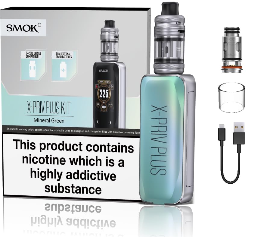 X Priv Plus Vaping Kit, Ergonomic, Comfortable, Responsive Activation, Powered by Dual I8650 Batteries (Not Included), 2mL, E Cigarettes, E Cig, Smok Vaping, No Nicotine (Mineral Green)