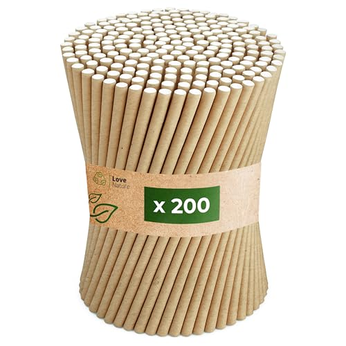 Love Nature Strohhalme Papier - Papierstrohhalme 200 Stück - Trinkhalme Papier Recycling - Kraft - Paper Straws - Strohhalm Einweg