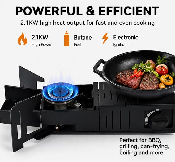 Portable Foldable Butane Camping Stove, 7,200 BTU Outdoor Gas Burner, Compact Backpacking Grill Cooker with Carry Bag & Manual, Lightweight 3.5 lb for Camping, Hiking, Fishing & Emergency Use - image 3