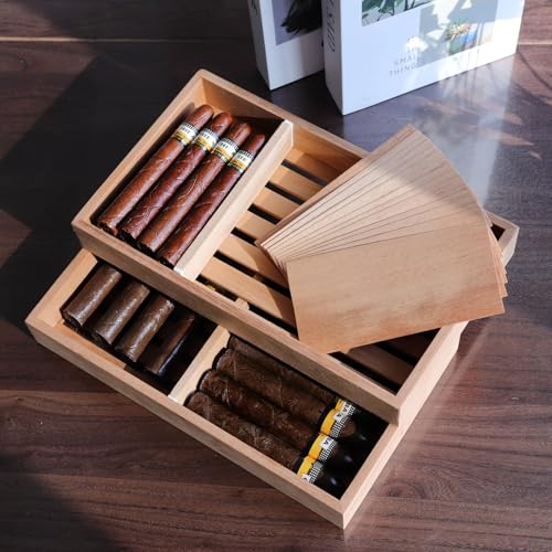 Image of Woho 2pcs Spanish Cedar Cigar Tray with Adjustable Divider & 12 Count Sheets, Open Cedar Cigar Trays with Scent for Cigar Organization /Storage /Aging, Cigar Tray for Large Cigar Humidor (12 inchX7 inchX1.57 inch)