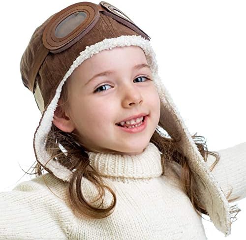 Happy Will Baby Pilot Hat Warm Aviator Cap with Earflaps Unisex Kids Fleece Winter Protect Beanie Hat for Kids Boys Girls(Brown)