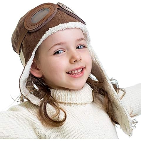 Happy Will Baby Pilot Hat Warm Aviator Cap with Earflaps Unisex Kids Fleece Winter Protect Beanie Hat for Kids Boys(Brown) Cover