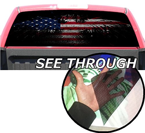 P358 American Flag Eagle Tint Rear Window Decal Wrap Graphic Perforated See Through Universal Size 65 x 17 FITS: Pickup Trucks F150 F250 Silverado Sierra Ram Tundra Ranger Colorado Tacoma 1500 2500