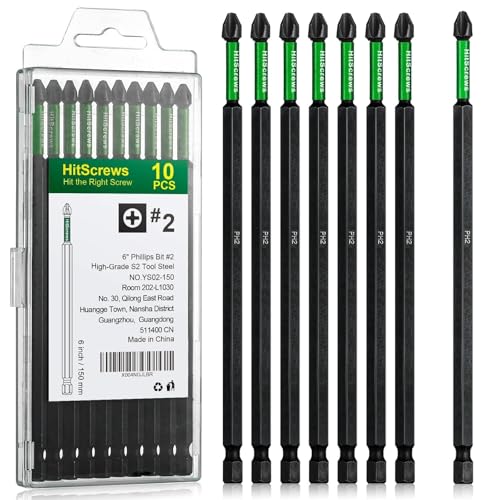 Image of PH2 Phillips Bits #2 - 10 Pack 6 inch Extra Long Impact Driver Bits,S2 Steel Magnetic Screwdriver Bits for Power Tools and Screw Guns