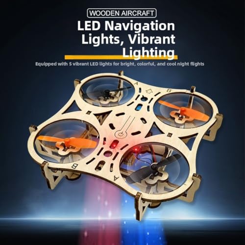 DIY Holz Drohnen Bausatz Ferngesteuert Quadcopter mit LED Lichtern 360° Stunts Ein-Tasten Start Landung 3 Geschwindigkeiten Hoversystem Leichter Rahmen für Anfänger und Hobby Bastler 24x19x5cm – Bild 4