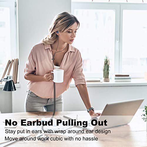 Joymiso 16Ft Extra Long Cord Earbuds Headphones For Tv Pc Laptop With Mic, Volume Control, Spring Coil Wire & Extension Cable, 3.5Mm Wired Over Ear In-Ear Computer Earphones For Kids Women Small Ears #TOP2