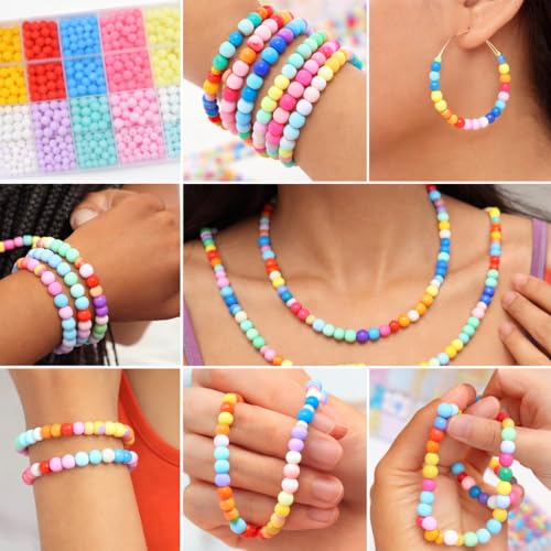 Image of ambitieux DIY Bracelet Making Set for Kids - 24 Colorful 800+ Beads, 10m Elastic Thread, Jute Bag, and Cutter - Gift for Girls Birthday for 5-12 Years