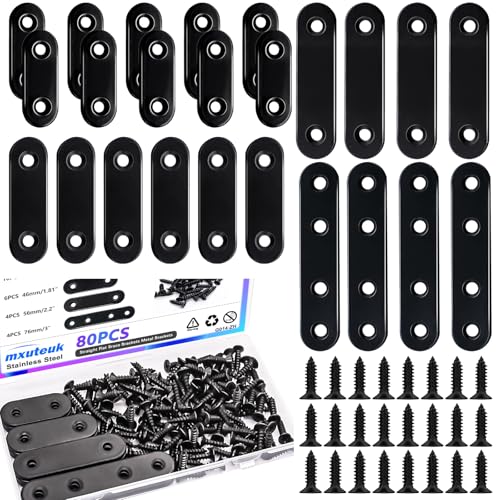 mxuteuk 86pcs Black Straight Flat Bracket,Stainless Steel Black Flat Brackets for Wood,Metal Mending Plate with Screws 36mm/46mm/56mm/76mm mxuteuk 86pcs Black Straight Flat Bracket,Stainless Steel Black Flat Brackets for Wood,Metal Mending Plate with Screws 36mm/46mm/56mm/76mm