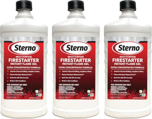 Sterno Fire Starter Ethanol Gel - Charcoal Lighter Fluid Fuel - Concentrated Ethanol Fuel for Fireplace - All-Weather Ethanol Burner for Outdoor, 22 Oz Each, Pack of 3 Bottles