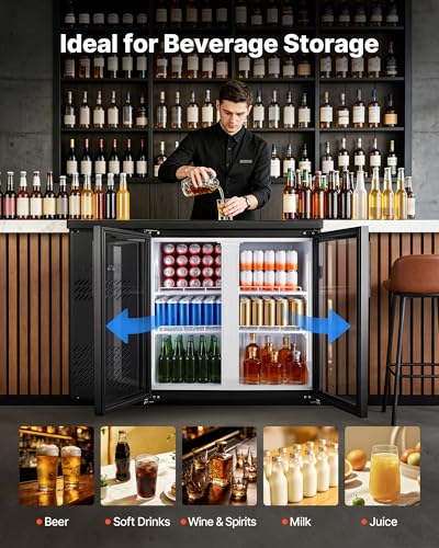 Image of VEVOR Back Bar Cooler, 11.8 Cu. Ft Counter Height Beverage Refrigerator, Commercial Display Fridge w / 2 Glass Doors, LED Lighting, Shelves, Fan Cooling Beer Wine Cooler for Pub, Merchandiser, Office