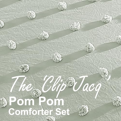 Image of Swift Home Full /Queen Sage Comforter Set - Decorative Tufted Pom Poms Bedding Set - 3 Pieces Bed Linen, 1 Comforter and 2 Pillow Shams