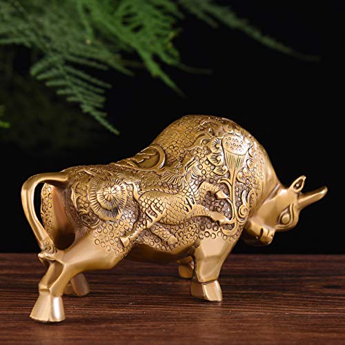 Feng Shui Religious Sacred Cow Calf Engraved Brass Gold Bull Statue Figurine Home Décor Bring Good Luck #TOP4