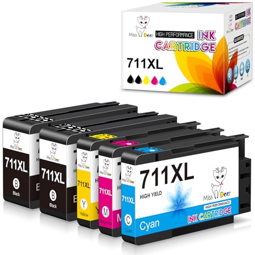 Image of Miss Deer 711XL Ink Cartridges, Compatible Replacement Ink for hp 711 711XL Ink CartridgesNew Version Work for HP DesignJet T100 T120 T125 T130 T520 T525 T530 Printer(80-ml BK / 29-ml C /M /Y)