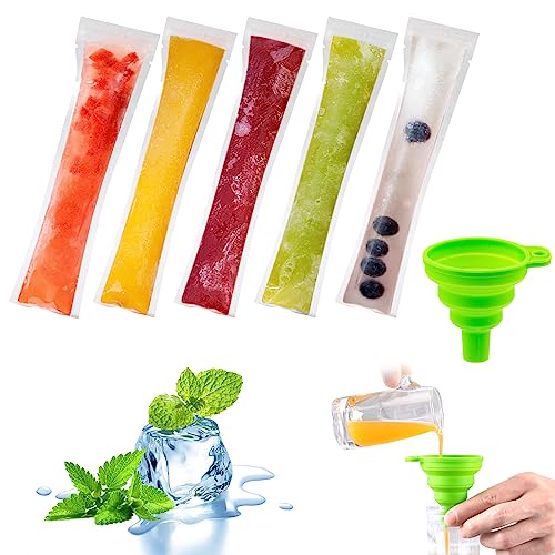 50 Pcs Ice Pop Bags Disposable Popsicles Moulds Bags BPA Free Ice Lolly Bags with Seal for DIY Popsicle Maker Healthy Snack Food Yogurt Sticks Juice Fruit Smoothies - with Funnel