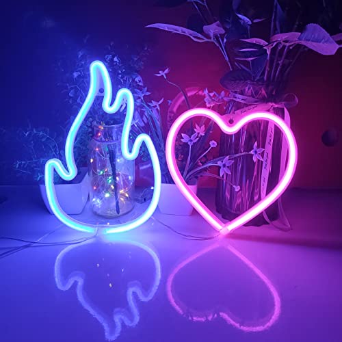 Image of JYWJ Flame Neon Sign,USB or 3-AA Battery Powered Neon Light,LED Table Decoration,Bedroom Wall Decoration,Birthday Gift,Wedding Supplies Business Gift(Blue)