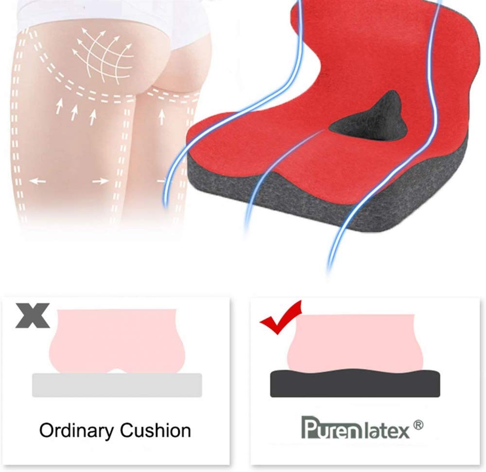Cojín de asiento de espuma viscoelástica, almohadilla ortopédica de alivio de coxis para alivio de presión y comodidad
