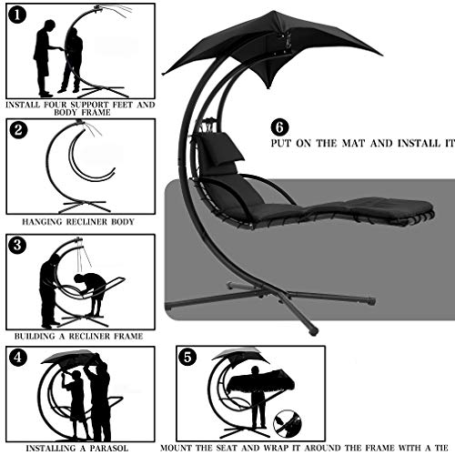 Vnewone Patio Chair Hammock Stand Outdoor Chair Swings for Adults Hanging Chaise Lounger Chair Floating Chaise Canopy Swing Arc Stand Air Porch Lounge Chair for Patio Indoor (Black)