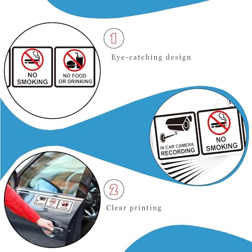 Well Tile 2023070405 12Pack No Smoking In Car Camera Recording No Eating Or Drinking Signs 1.75 X 5 Inch-Cars Vehicles Safety Warning Window Stickers Food And Beverage Signs thumb #2