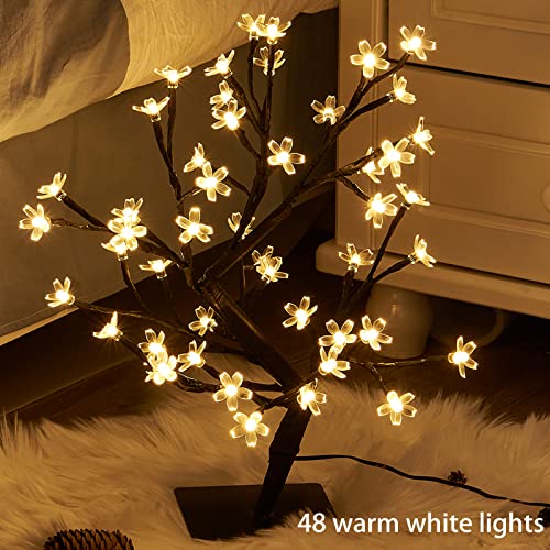 Peiduo 17.5 Inch Lighted Cherry Blossom Tree, 48 Warm White Lights Plug In Adapter, Light Up Bonsai Tree For Christmas Indoor Home Bedroom Living Room, Tabletop Decor Night Light Artificial Tree thumb #2
