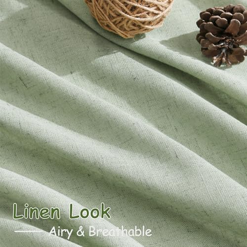 Image of Nanspring Mist Sage Linen Curtains 102 Inches Long Rod Pocket Back Tab Drapes 2 Panels Set for Living Room Bedroom Light Filtering Semi Sheer Mist Sage Curtain 102 Length for Patio Door 52x102