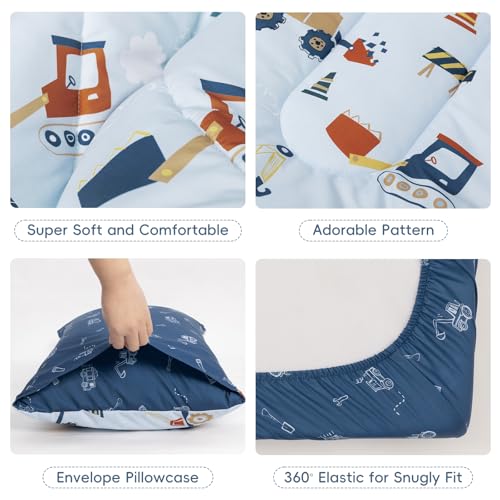 Image of david's kids 4 Piece Toddler Bedding Set - Soft Breathable Toddler Bedding Set for Boys Girls, Includes Quilted Comforter, Flat Sheet, Fitted Sheet and Pillowcase, Truck