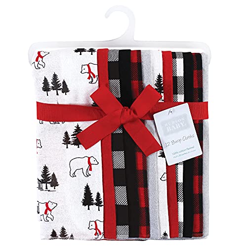 Image of Hudson Baby Unisex Baby Cotton Flannel Burp Cloths Bundle, Buffalo Plaid Bear, One Size