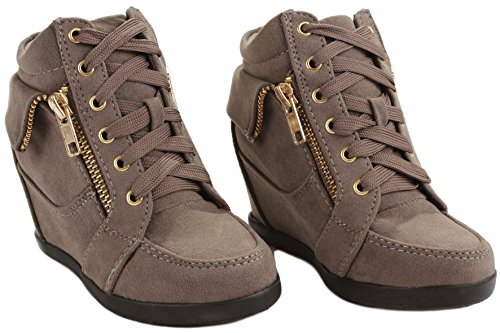 J.J.F Shoes Peter Gladys24 Kids Tan Fashion Leatherette Suede Lace-Up High Top Wedge Sneaker Bootie3