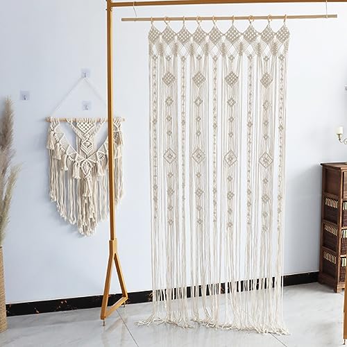 Cortina de macramé para colgar en la pared, tapiz de tejido medio, para colgar puertas de macramé, separador de ambientes, cortina de ventana, cortina de hilos de algodón, cortina de puerta bohemia,