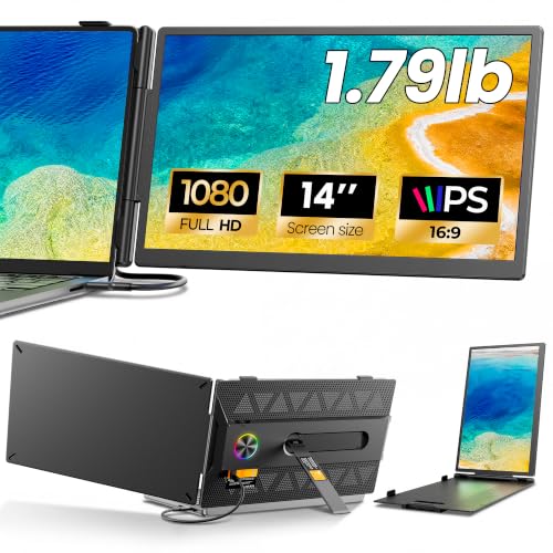 Anyking Laptop Screen Extender, 14" FHD 1080P Portable Monitor for Laptop with 100% sRGB, Dual Screen Extender for Laptop 13–17.3", Plug & Play External Monitor, Business Travel & Home Office