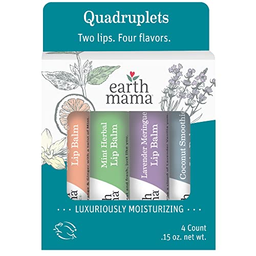 Image of Earth Mama Lip Balm Quadruplets 4-Pack | No Petroleum, Artificial Colors or Flavors
