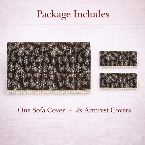 Image of STITCHNEST Woven Fabric Sofa Cover 2 Seater with 2 Hand Rest Covers - Washable Brown Sofa Cover with Tassels - Durable Premium Fabric - Stylish Sofa Protector for Living Room & Furniture Decor