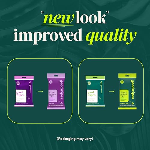 Image of goodwipes Flushable Wipes Travel Size - Extra Large Adult Wet Wipe - On-the-Go Portable Wipes - Sewer & Septic Safe - Hygiene Essentials - Botanical Bliss & Lavender, 108 Count (6 Packs)