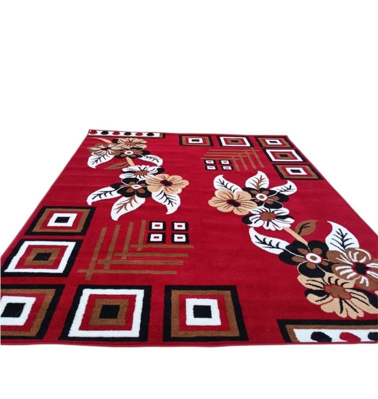 Image of Floral Design Acrylic Polyester Carpet for Living Room 8x11 Feet Color Red(240x330Cm), Large Rectangle