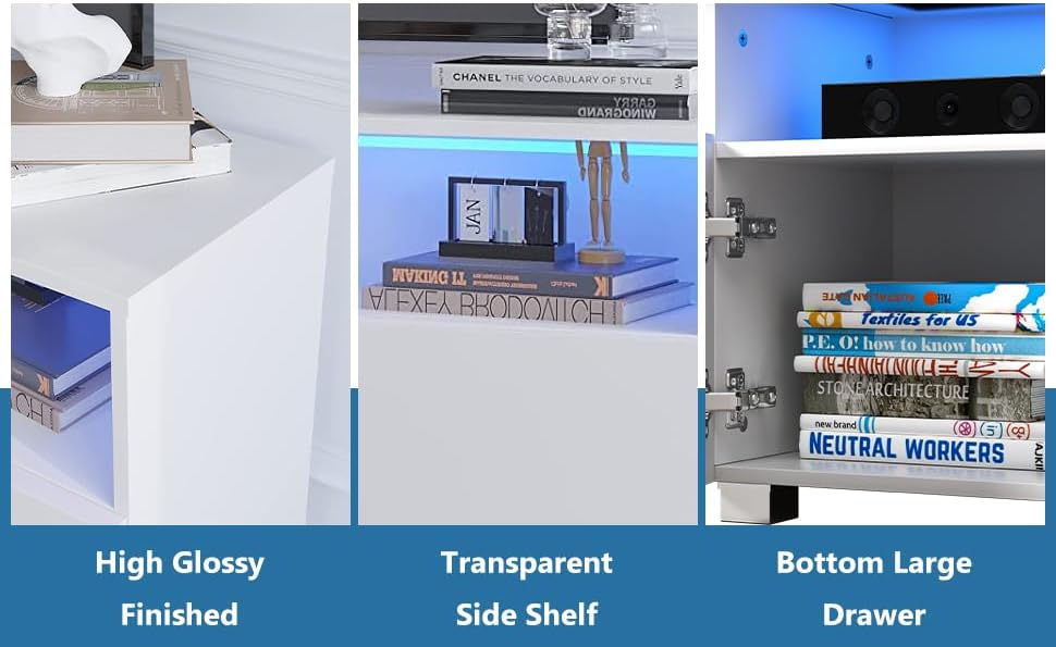 Miniatura 7 de CITYLIGHT Soporte de TV para TV de 32 a 60 pulgadas, consola moderna de mesa de televisión con gabinete de almacenamiento y luces LED, centro de