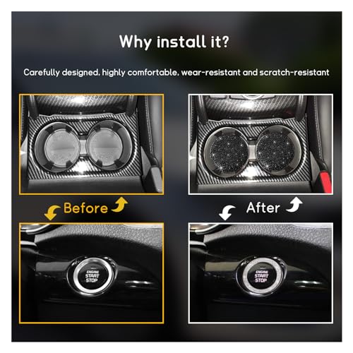 Image of Ziciner 2 Pack Bling Car Cup Holder Coaster, Anti-Slip Auto Insert Coaster with Start Stop Button Cover, Universal Shiny Crystal Vehicle Interior Accessories for Women and Girls (Black)