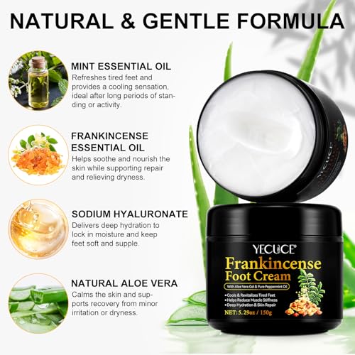 Frankincense Oil Foot Cream, Support Soreness and Stiffness in Tired Feet & Body - Foot Sole, Achilles, Ankle, Neck & Shoulders, Hydration & Repair for Dry, Cracked Heels, Feet & Skin - 5.29 Fl Oz - Image 3