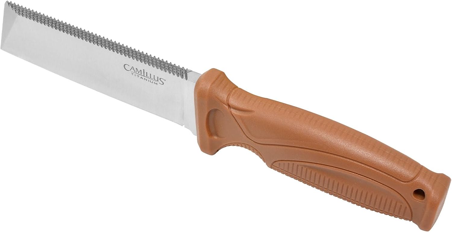 Camillus Swedge 8.75" Brown Cleaver Blade Durable Corrosion-Resistant 420 Stainless Steel Outdoor Tactical Full Tang Fixed Blade Knife with Protective Sheath