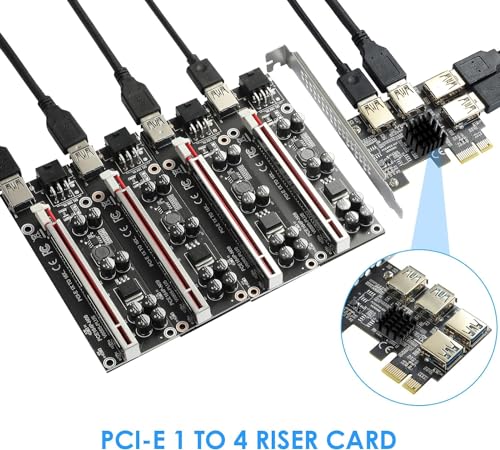 Image of PCI-E 1 to 4 PCI-Express 16X Slots Riser Card - Higher Stability USB 3.0 Adapter Multiplier Card for Bitcoin Mining Compatible with Windows Linux Mac(No USB Cables)