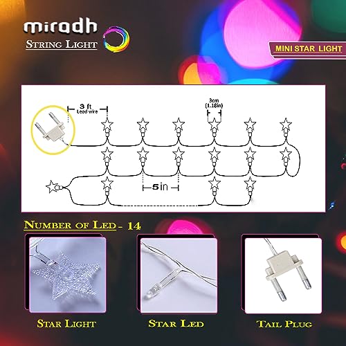 Image of MIRADH 14 Star Shape String Led Light 3 Meter led Lights for Home Decoration Plug in Fairy String Lights, Diwali Lights for Decoration for Home Still Mode Only Strip Lights (14 Star Multicolor)