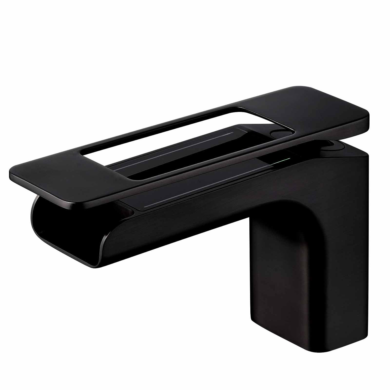 JRUIA Waterfall Kitchen Faucet, Brass Basin Mixer Tap, Hot And Cold Water Available, Bathroom Mixer Tap, with Digital Display,Black