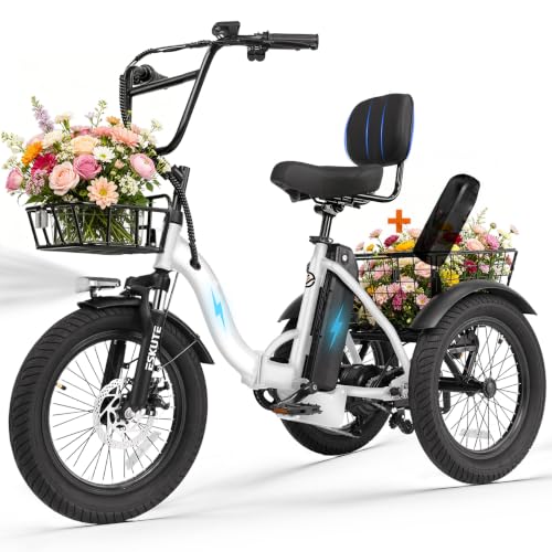 T300 Electric Tricycle for Adults, Peak 1200W Motor Folding E-Trike, 48V 13Ah Battery, 18" x 3.0" Fat Tire 3-Wheel Electric Bike, Step-Thru Ebike with Basket, Up to 65 Miles & 18 MPH image 4