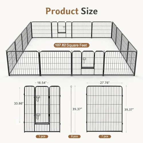 Image of DUMOS Dog Playpen 16 Panels 40 Inch Indoor Outdoor Metal Pet Fence | Foldable Dog Play Pen with Door, Portable Exercise, RV Camping, Puppy Small Medium Large Dogs