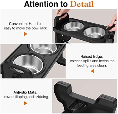 Pawaboo Elevated dog bowls, Adjustable to 4 Heights Stainless Steel Dog Dish Bowls, Removable Raised Stand No Spill Pet Food Water Feeding Bowls for Small Dogs Cats, Home & Outdoor Use