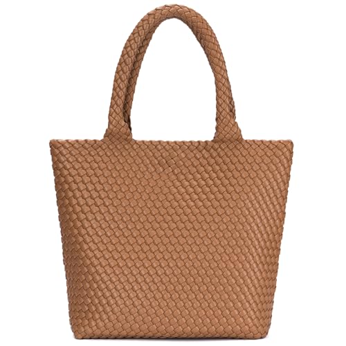 Image of BAGOK Woven Tote Bag for Women, Handwoven Vegan Leather Shoulder Bag with Clutch, Large Tote for Work, Travel & Beach