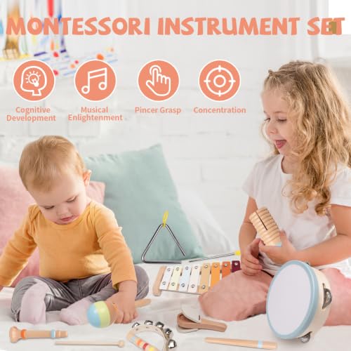 YHHYTOY Montessori Toys Wooden Baby Musical Instruments Set for Toddlers