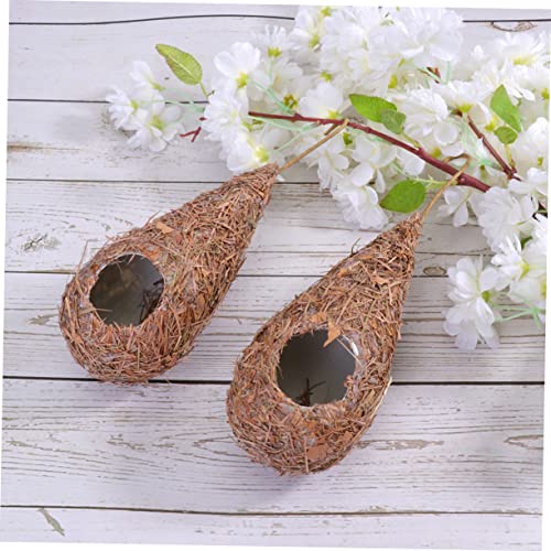 Image of Sosoport 2pcs Hummingbird Houses for Outside Hanging Natural Grass Hanging Bird Hut for Garden Window Outdoor Home Decoration