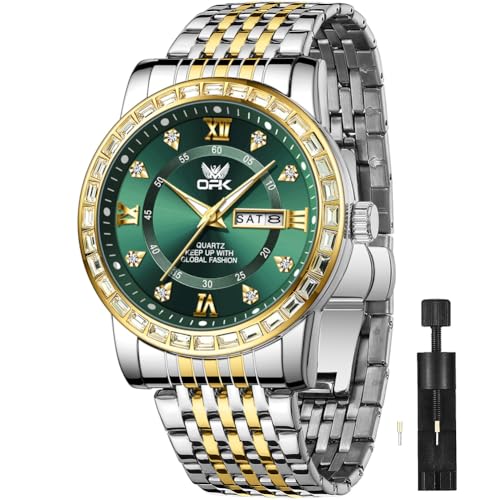 Image of OPK Watches for Men Diamond Roman Analog Mens Watches Waterproof Large Stainless Steel Men Wrist Watch Business Father Gift Watch Blue