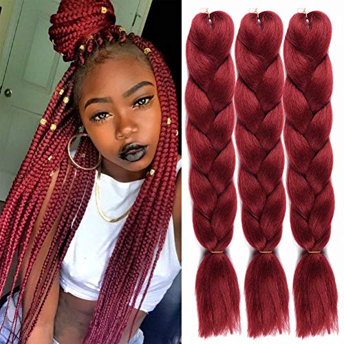MY LIKE Ombre Braiding Hair Kanekalon Braiding Hair Synthetic Hair Extensions for Braiding Crochet Twist Box Braids 24 Inch Wine Red 99j 3Packs Jumbo Braiding Hair